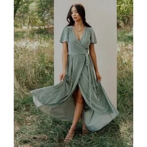 Baltic Born Andi  Velvet Wrap Midi Dress Dusty Sage Green Size XS, cottage/boho